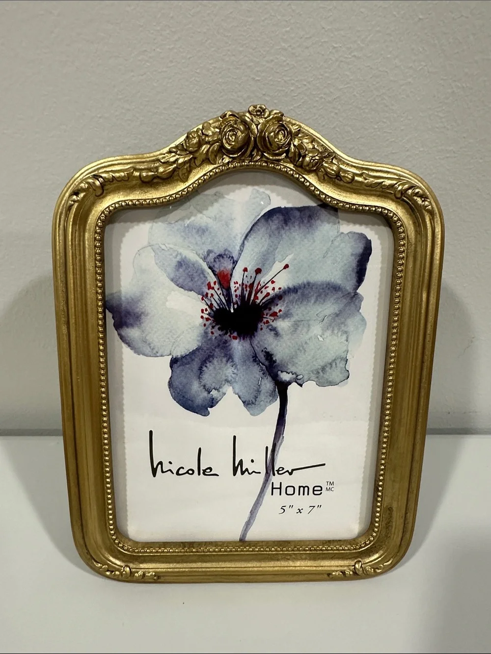 nicole miller Gold Tone Plush Back Rectangular Floral Accent Picture Frame